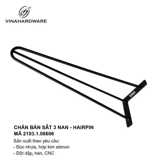 Chân bàn sắt 3 nan láp đặt cố định - Chân Hairpin – Mã 2103.1.08606 | Vinahardware