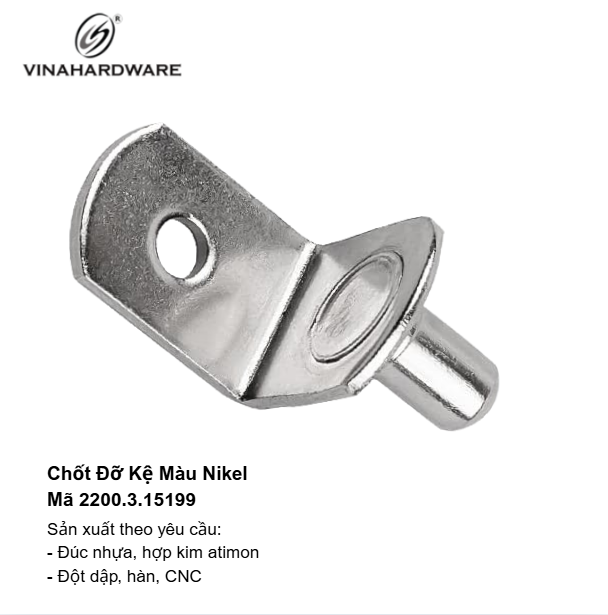 Chốt đỡ kệ Vinahardware phi 6, màu nikel - 2200.3.00149