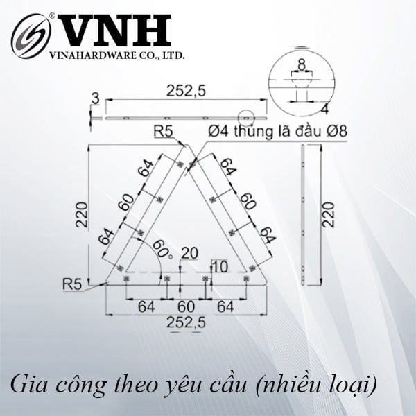 Pat (bas) sắt tam giác, sơn đen mờ Vinahardware - VNH22025205B