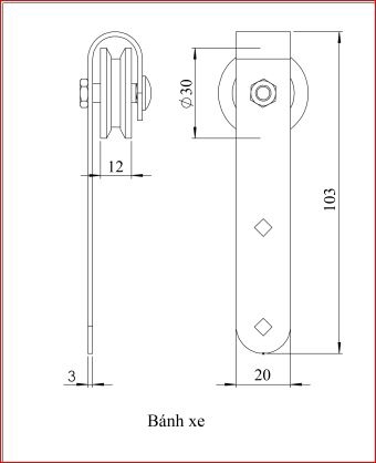 Pat ( Bas) chữ C gắn bánh xe dùng cho bộ cửa lùa, màu đen - VNH001235C01