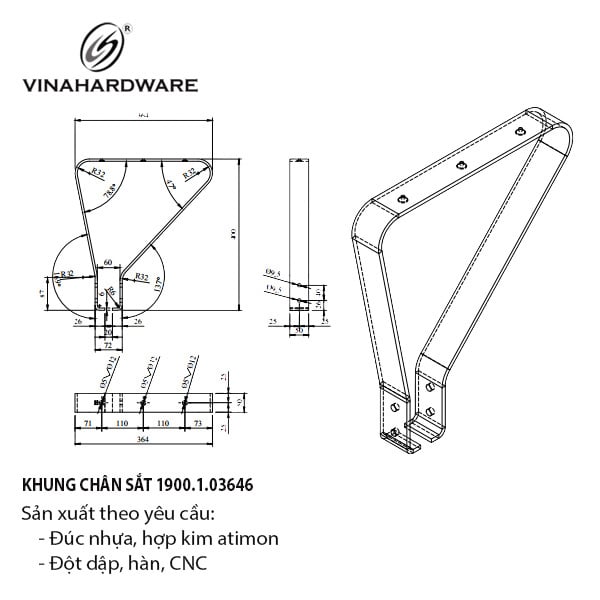 Khung chân sắt Vinahardware, sơn đen - VNH400364B