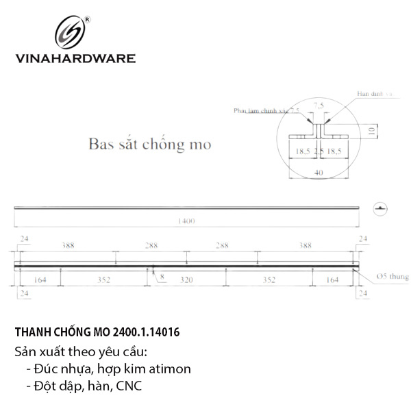 Thanh chống mo T Vinahardware, sơn đen - VNH4014B