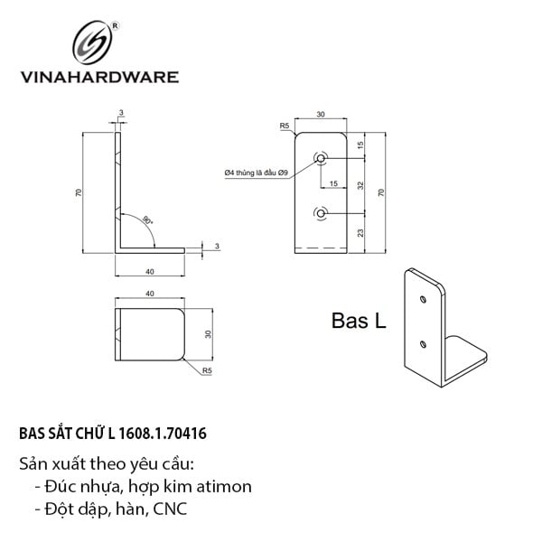 Pat ( bas) sắt chữ L sơn đen Vinahardware - VNH70403
