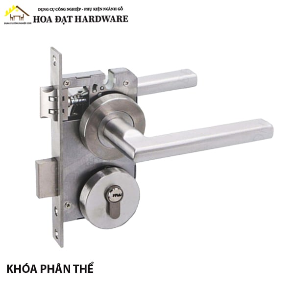 Khóa tay gạt phân thể inox 304, kèm ruột khóa 80mm, dùng cho ván 52mm - KT52304