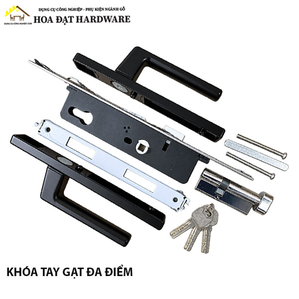 Khóa tay gạt đa điểm dành cho hệ cửa nhôm màu đen - KT450055