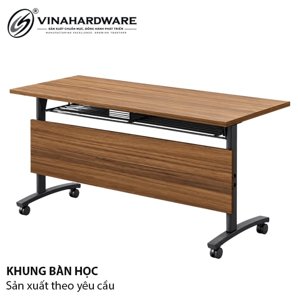 Bộ bàn học sinh xếp gọn có bánh xe, sơn đen mờ Vinahardware - VNH00011B