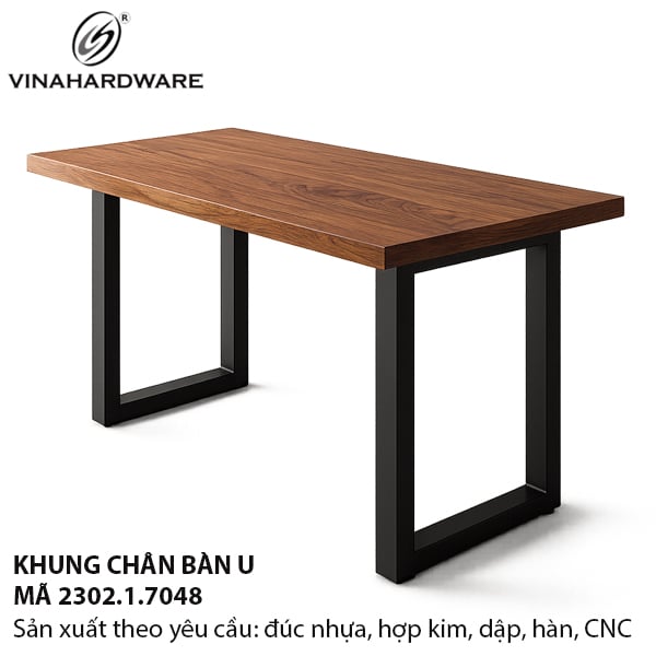Khung chân bàn sắt Vinahardware sơn đen chữ nhật đầu nối chữ T - 2302.1.7048