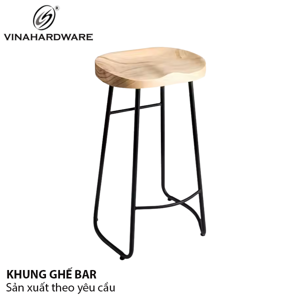 Ghế quầy bar Vinahardware, mặt ghế gỗ, chân sắt sơn đen tĩnh điện - VNH07501