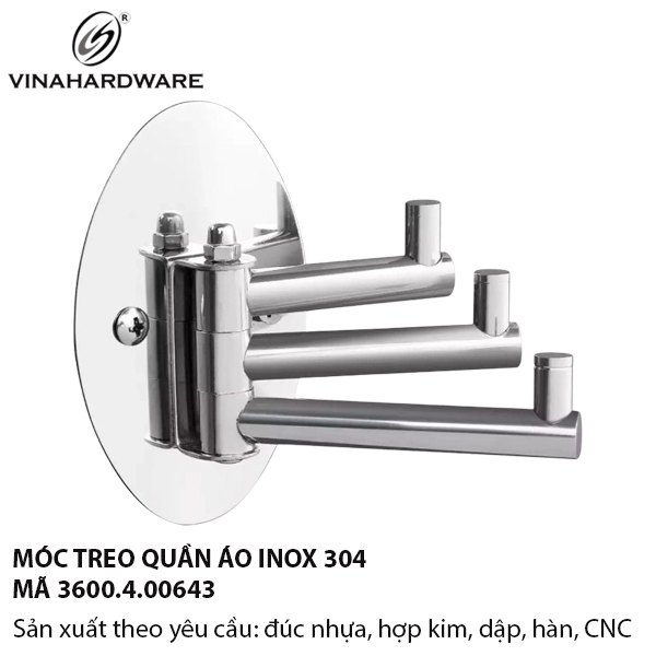 Móc treo quần áo ba chấu gấp xếp Vinahardware, inox 304 - 3600.4.00643