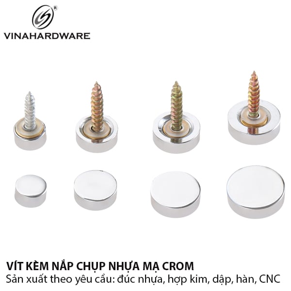 Nút chụp vít nhôm crom bóng Vinahardware - CS16TT - Phi 16mm, loại có vít