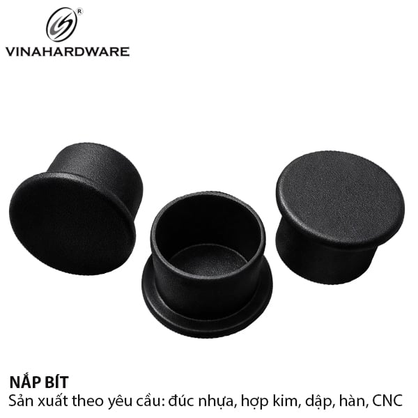 Nút nhựa tròn chụp bít lỗ khoét vít màu đen Vinahardware phi 19.5mm dài 15mm WC2115B
