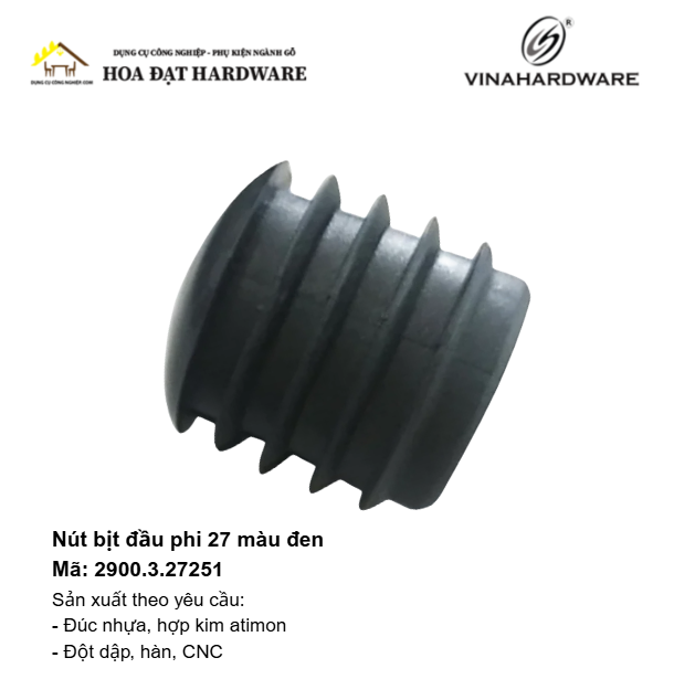 Nút bịt đầu Vinahardware phi 27 màu đen - Mã 	2900.3.27251