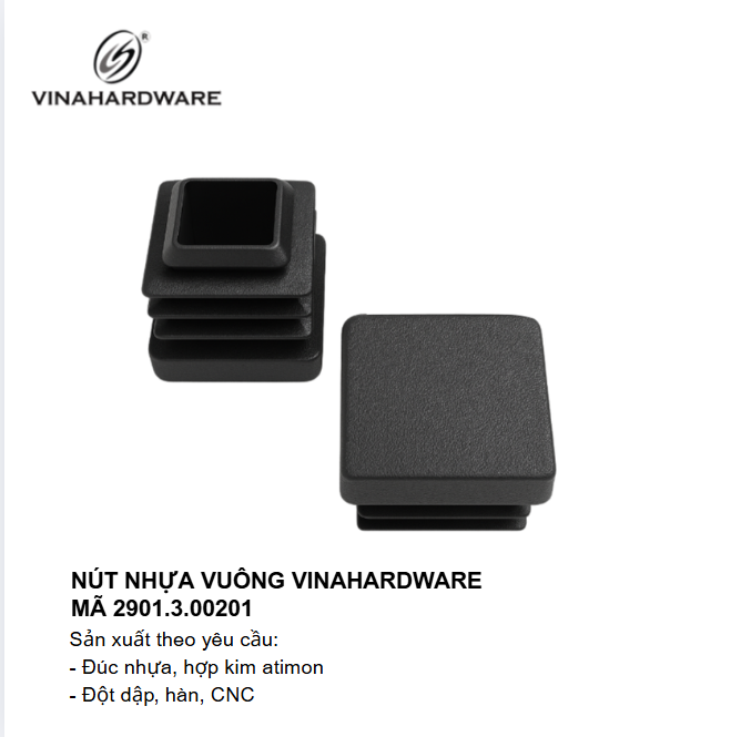 Nút nhựa vuông màu đen Vinahardware - Mã  2901.3.00201