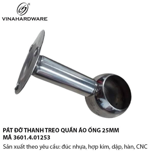Pát đỡ thanh treo quần áo Vinahardware phi 25mm, inox 304- 3601.4.01253