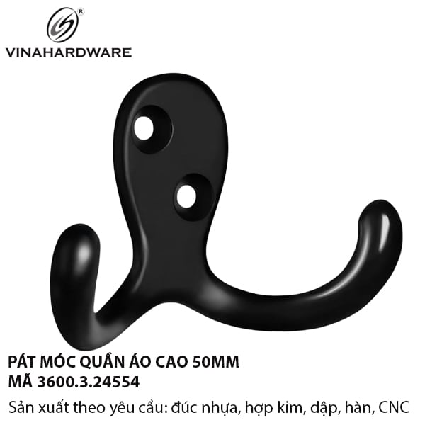 Pát Móc Quần Áo 2 Chấu Cao 50mm – Màu Đen – 3600.3.24554