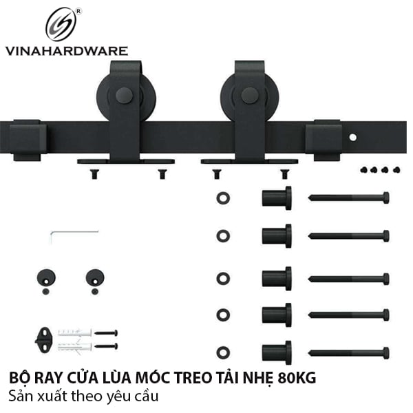 Bộ phụ kiện ray lùa cửa loại móc treo tải 80kg Vinahardware