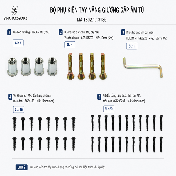 Bộ phụ kiện bulong vít đi kèm cho tay nâng ben hơi (dùng cho mã VNH001318) - VNH001318PK