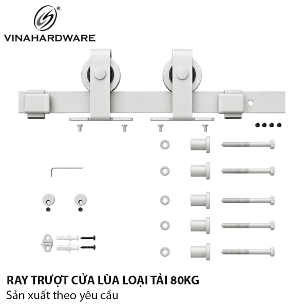 Bộ ray cửa lùa bánh xe phi 60 Vinahardware, màu trắng bạc - 3500.1.25004