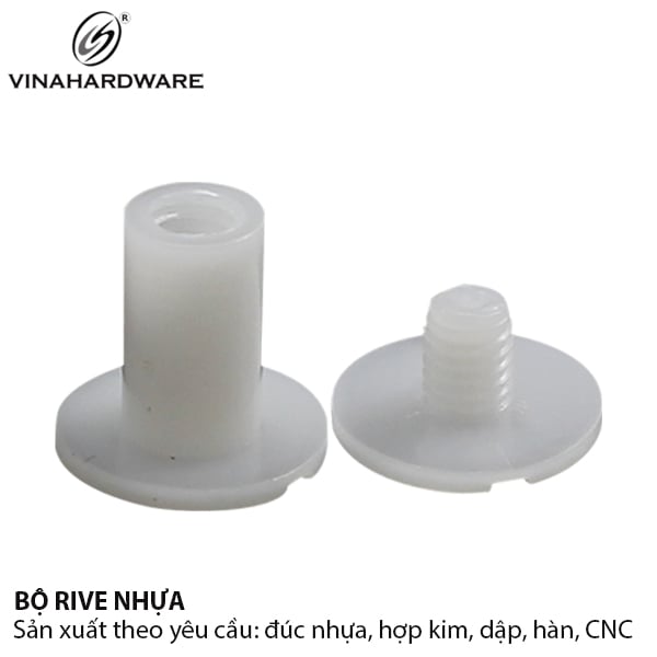 Bộ nút nhựa rive liên kết Vinahardware loại M4 màu trắng 8801.2.00044