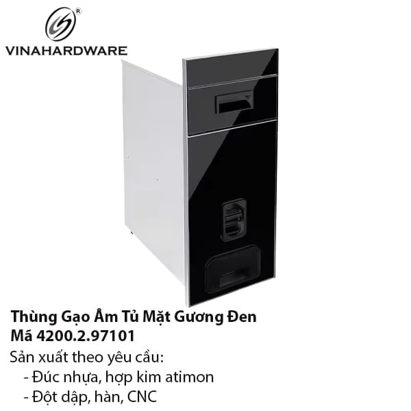 Thùng gạo mặt kính đen rộng 250mm - 4200.4.06250
