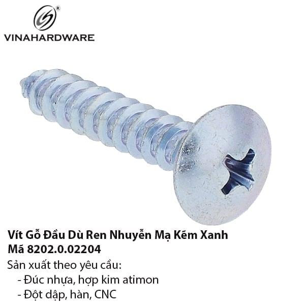 Vít đầu dù bake Vinahardware kích thước 5*60mm, răng nhuyễn, màu trắng SC560W-SC560W