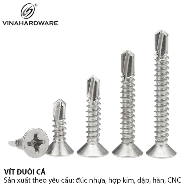 Vít khoan sắt M4 đầu bằng Vinahardware, đuôi cá, màu trắng-SC2415Z21