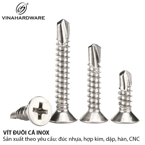Vít khoan inox M4 Vinahardware, đầu bằng đuôi cá-ZS420ZI