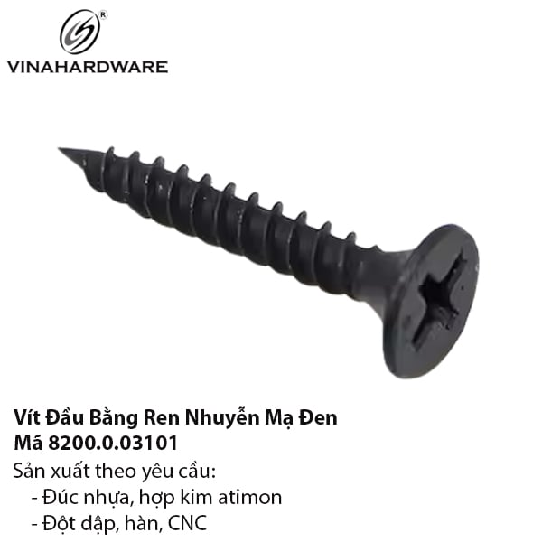 Vít gỗ đầu bằng ren nhuyễn Vinahardware loại M3.5, màu đen-ZS3535B1