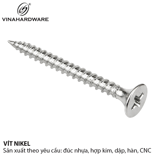 Vít đầu bằng ren nhuyễn Vinahardware loại M2, M4, màu niken