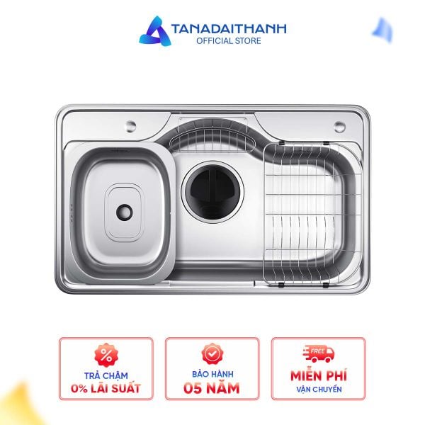 Chậu kép rửa bát Wonang WKJ08551 một hố inox 304 – Made In Korea (kèm chậu phụ)