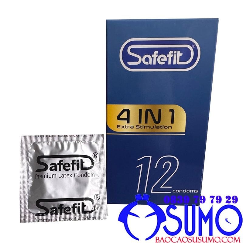 Bao cao su Safefit 4in1 gân gai nhám kéo dài thời gian chống xuất tinh sớm size nhỏ hộp 12 chiếc