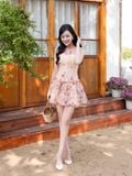  Đầm mini hạ eo voan hoa 
