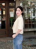  Áo blazer dáng crop tay ngắn cài nút 