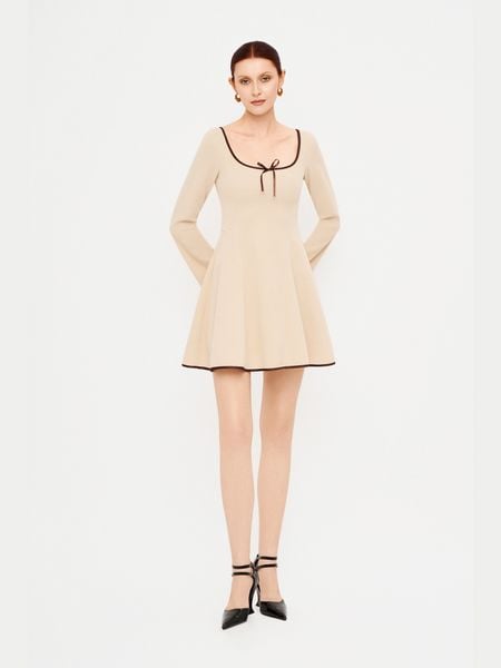  Đầm mini thun tay dài đính nơ 