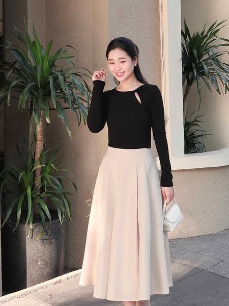  Váy midi xếp ly xòe 