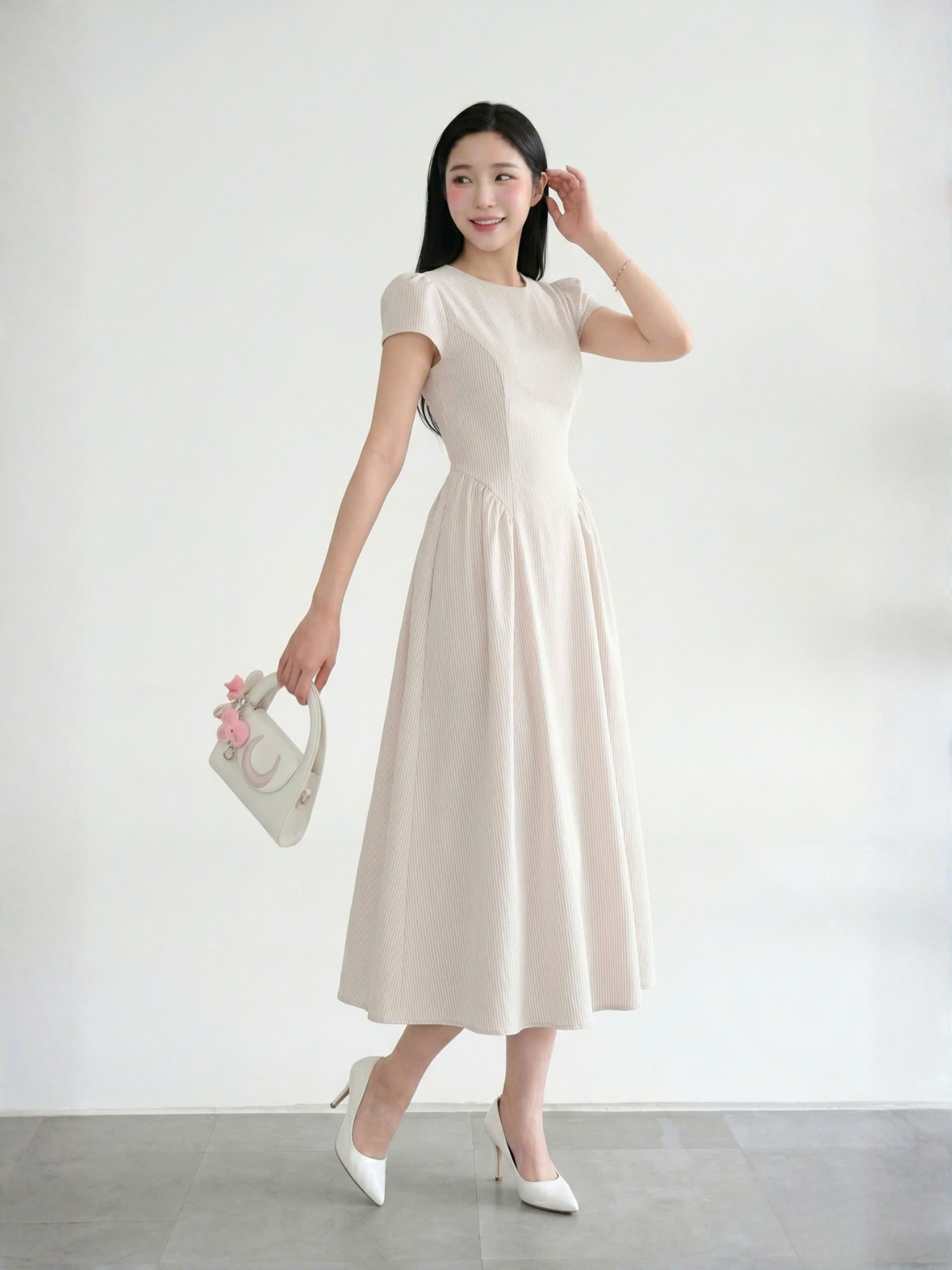 Đầm midi sọc nhún tùng