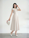 Đầm midi sọc nhún tùng 