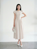  Đầm midi sọc nhún tùng 