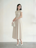  Đầm midi sọc nhún tùng 