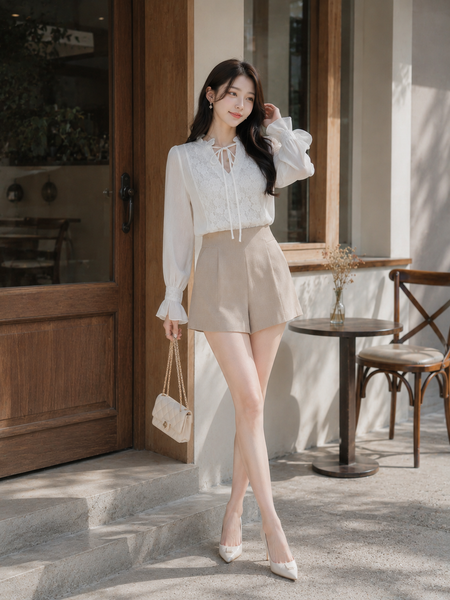  Quần ngắn form A lưng cao túi chéo 