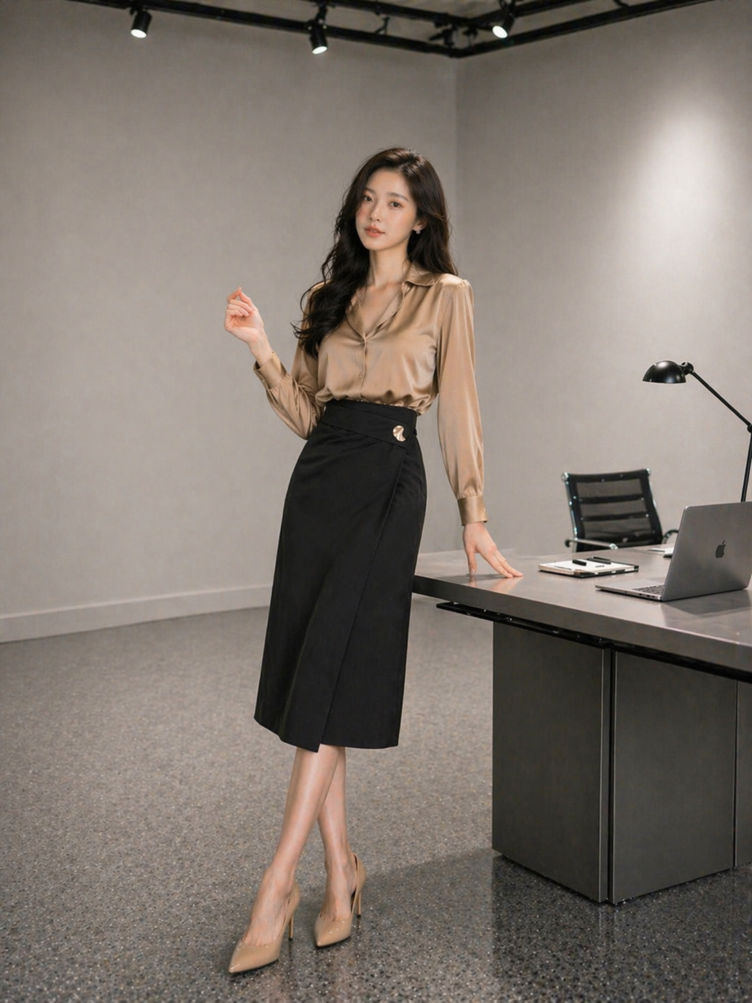 Áo sơ mi lụa cổ V nhún