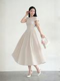  Đầm midi sọc nhún tùng 