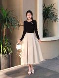  Váy midi xếp ly xòe 