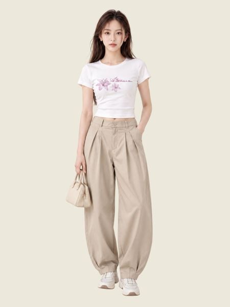  Quần dài dáng barrel xếp ly 