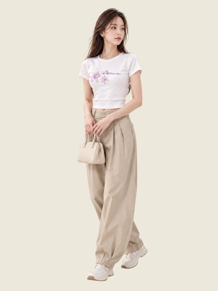  Quần dài dáng barrel xếp ly 