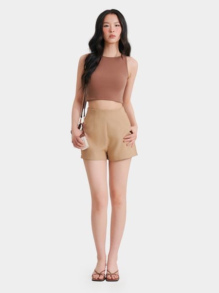  Quần short linen túi xéo nhấn li trước 