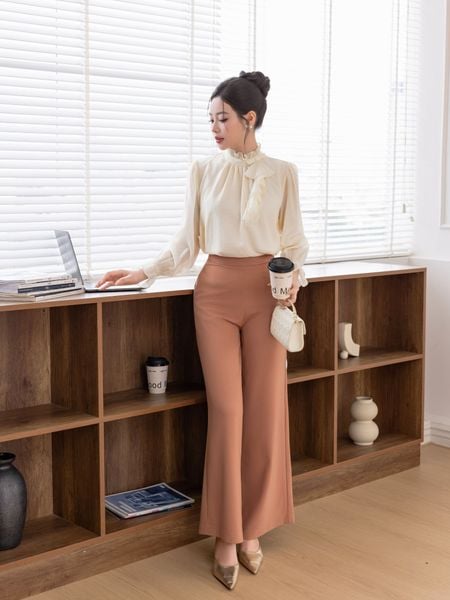  Quần ống suông lưng cao dây kéo sau 