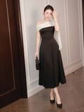  Đầm midi lụa dài ráp chéo phối khăn Chiffon 