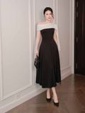  Đầm midi lụa dài ráp chéo phối khăn Chiffon 