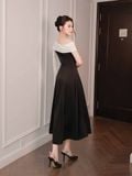  Đầm midi lụa dài ráp chéo phối khăn Chiffon 